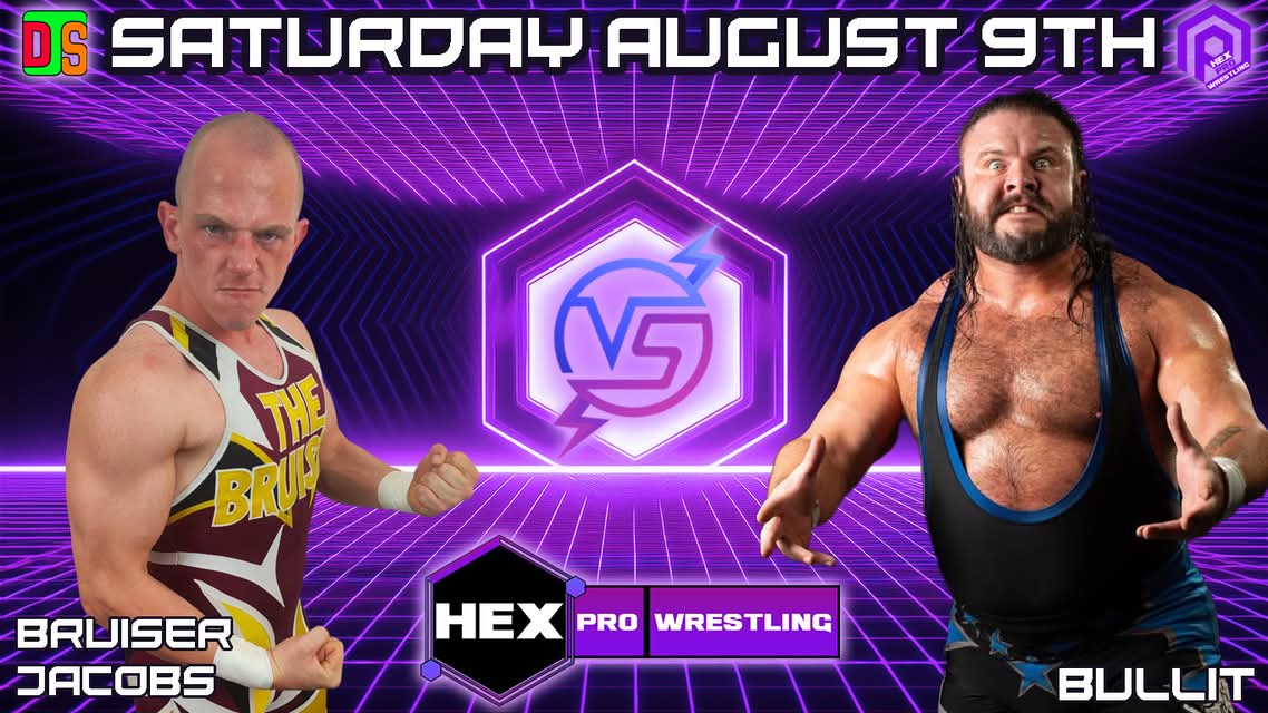 Our OPENER (yes that's right, the opening contest which could main event anywhere in the country; if not the continent) is a completely unmissable contest as 'The One Man Armoury' Bullit debuts inside the 6 sided ring against a returning Bruiser Jacobs.

ticketstripe.com/hexaug9