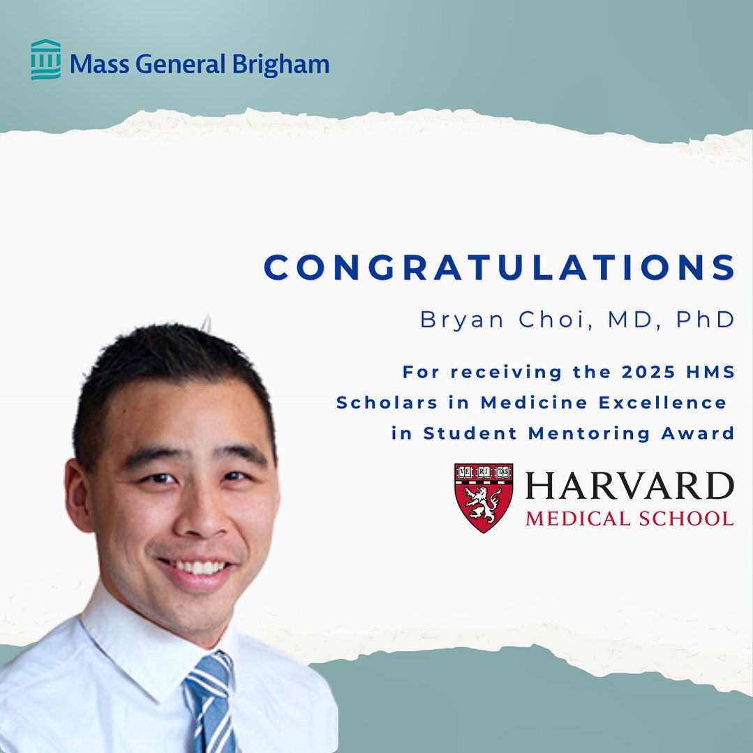 Congratulations to Dr. Choi on receiving the Harvard Medical School Scholars in Medicine Excellence in Student Mentoring Award! This award was established in 2017 to recognize faculty who have carefully and skillfully guided our medical students not only in their scholarly