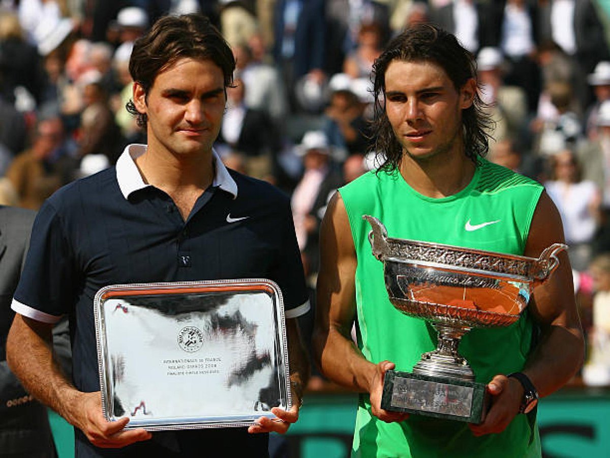 Rafael Nadal's path to 2008 Roland Garros title:

Bellucci 7-5 6-3 6-1
Devilder 6-4 6-0 6-1
Nieminen 6-1 6-3 6-1
Verdasco 6-1 6-0 6-2
Almagro 6-1 6-1 6-1
Djokovic 6-4 6-2 7-6
Federer 6-1 6-3 6-0

😮