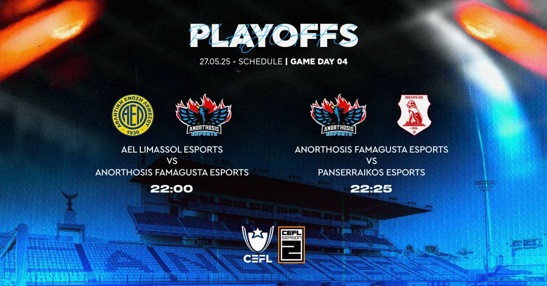 🔥GAMEDAY 04 - PLAYOFFS
⚔️AEL Limassol eSports
⏰22:00
⚔️Panserraikos eSports
⏰22:25

#For1911Reasons #FreedomToFamagusta #CEFL