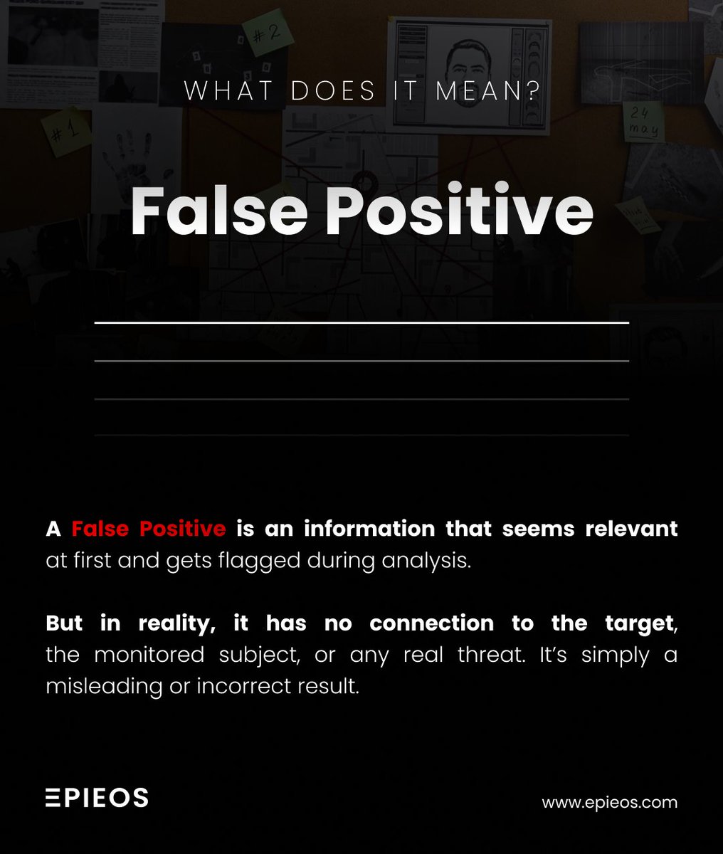 👨‍🏫 Because mastering #OSINT starts with understanding the language.

🔎 Let’s explore: What does #FalsePositive mean?

"A False Positive is an information that seems relevant at first but in reality, it has no connection to the target."

⚠️ False positives can waste your valuable