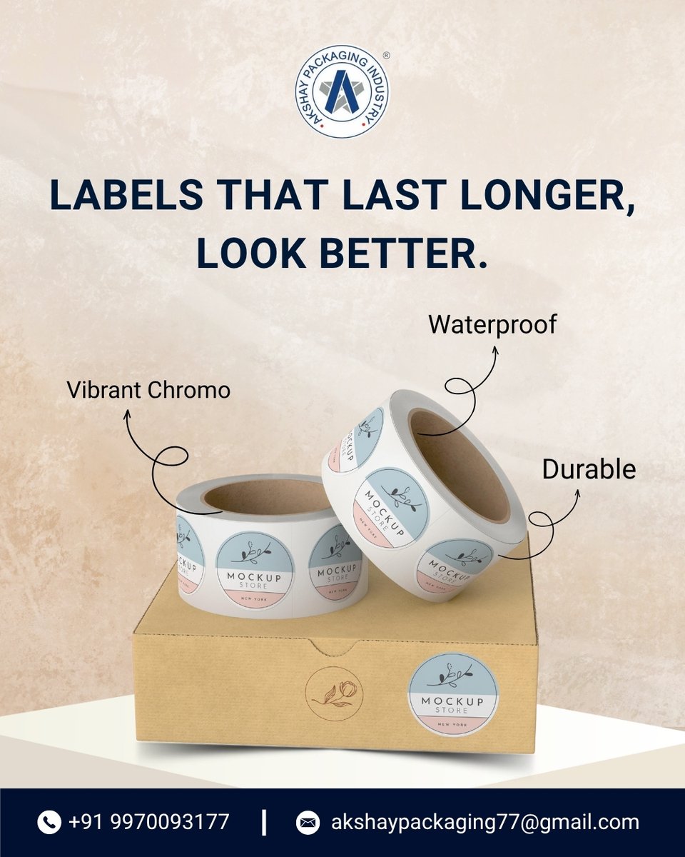 AkshayIndustry's tweet photo. Get high quality chromo PVC stickers and laminated labels made just for your brand.

DM us or reach out now!
📞 Call: +91 9970093177
📧 Email: akshaypackaging77@gmail.com

#durablelabels #smartbranding https://t.co/Es3JSqyfAC