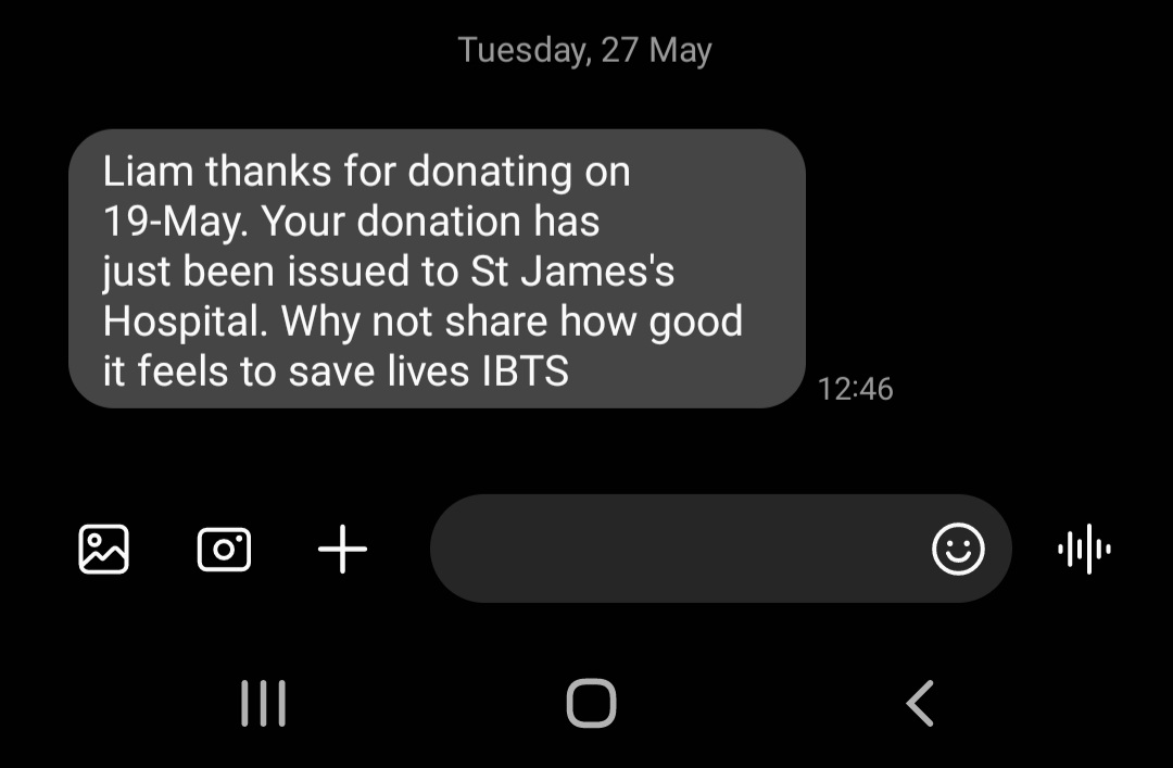 Blood stocks are running critically low. If you can give blood you should contact <a href="/Giveblood_ie/">Giveblood</a>  for a venue near you. Most rewarding hour you can spend every four months.