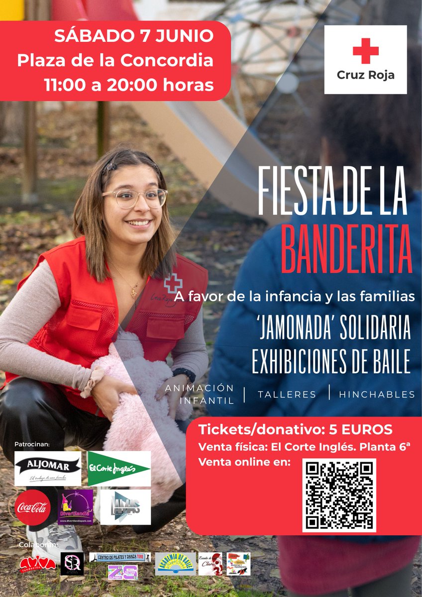 🥳¡Te proponemos planazo para el 7 de junio! Celebramos nuestra Fiesta solidaria de la Banderita en la plaza de la Concordia a favor de la infancia y las familias. 'Jamonada' solidaria, exhibiciones de baile, música, títeres, talleres, hinchables, deporte inclusivo. Te esperamos!