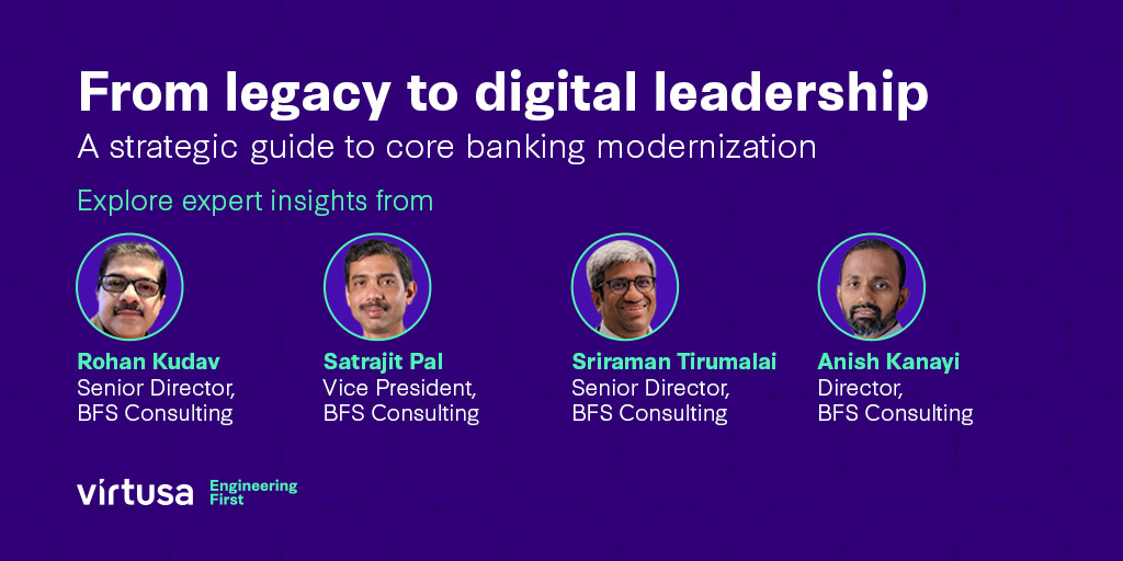 VirtusaCorp's tweet image. Outdated core systems limit growth and speed. Learn how banking leaders are rethinking #CoreModernization to compete with agility and confidence. Download the whitepaper: splr.io/6011S9KIB
#EngineeringFirst #VirtusaBanking #BankingTransformation