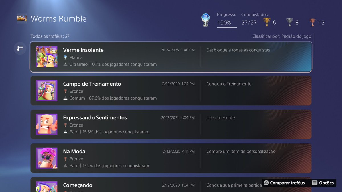 TannokiG's tweet photo. Platina 766/767: Worms Rumble PS4/PS5
Tirando um drop de 4 anos da ID. QUE JOGO LIXO. Grind desnecessario demais e o jogo ta praticamente morto, não recomendo. (E não recomendo fazerem 2 versões, mais info abaixo)
Verme insolente (PLATINUM)P
#PS5Share #WormsRumble #TrophyHunter https://t.co/AMrMyodTdq