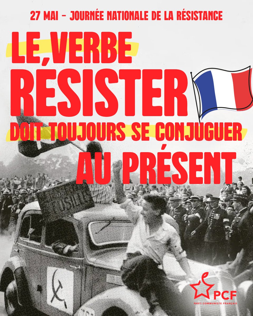 « Le verbe résister doit toujours se conjuguer au présent. » – Lucie Aubrac
En ce 27 mai, hommage à celles et ceux qui ont lutté contre le nazisme et la barbarie.
Aujourd’hui, résister, c’est refuser l’extrême droite, les reculs sociaux, les logiques de guerre.