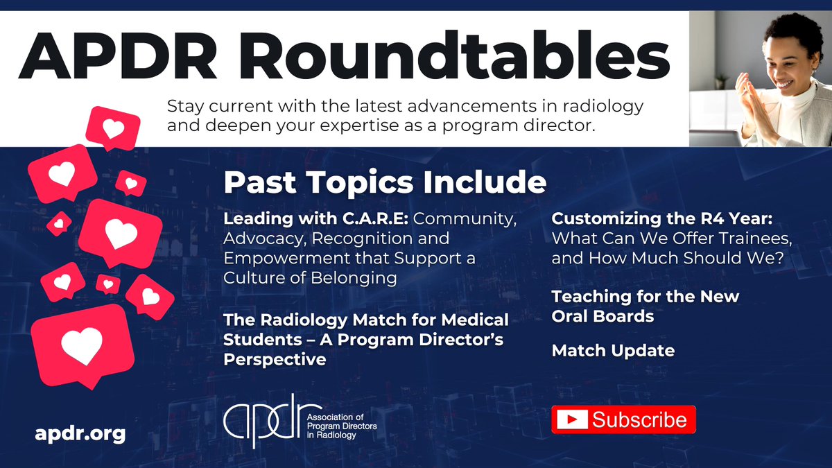 The APDR (@theapdr) on Twitter photo ๐จ Missed an APDR Roundtable?
Catch up on key conversations in radiology education with past sessions now on YouTube!
๐ฅ Learn from leaders and stay current on the topics shaping the field.
๐บ Watch now: bit.ly/4iPTE2l
#RadPD #RadiologyEducation #RadAPD #RadPC ๐จ Missed an APDR Roundtable?
Catch up on key conversations in radiology education with past sessions now on YouTube!
๐ฅ Learn from leaders and stay current on the topics shaping the field.
๐บ Watch now: bit.ly/4iPTE2l
#RadPD #RadiologyEducation #RadAPD #RadPC