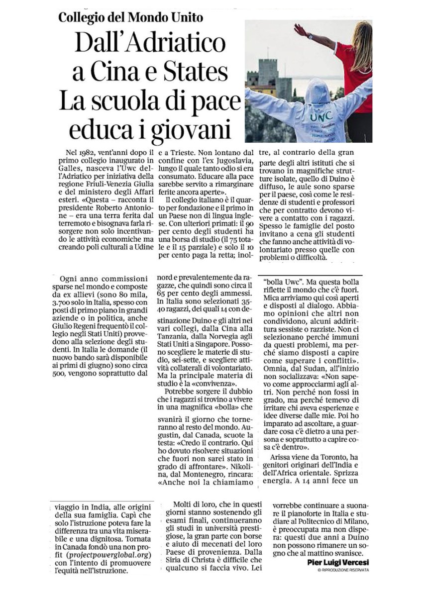 Oggi il nostro Collegio è in copertina dell’inserto "Buone Notizie" del Corriere della Sera, il quotidiano più letto in Italia.
Un riconoscimento che testimonia l’impatto concreto del nostro modello educativo, seguito ogni anno da studenti provenienti da tutto il mondo!