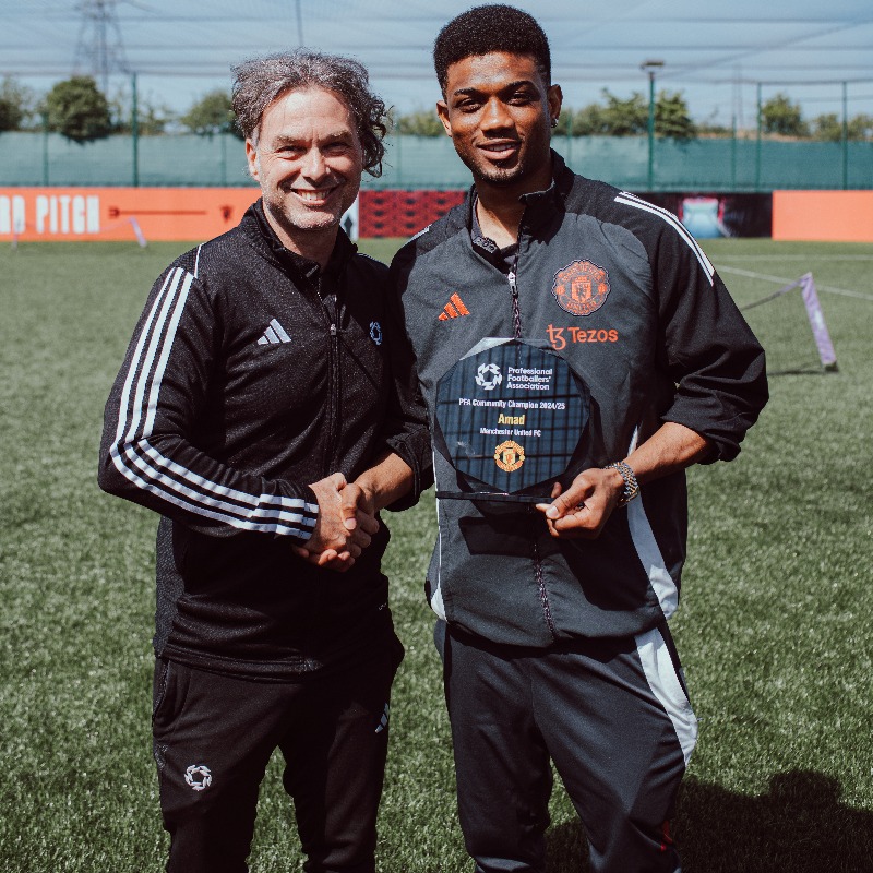 ManUtd's tweet photo. 🙌 @AmadDiallo_19 and @MayaLeTissier were recently honoured with the @PFA’s Community Champion award by @MU_Foundation 🏆

#MUFC || #MUWomen