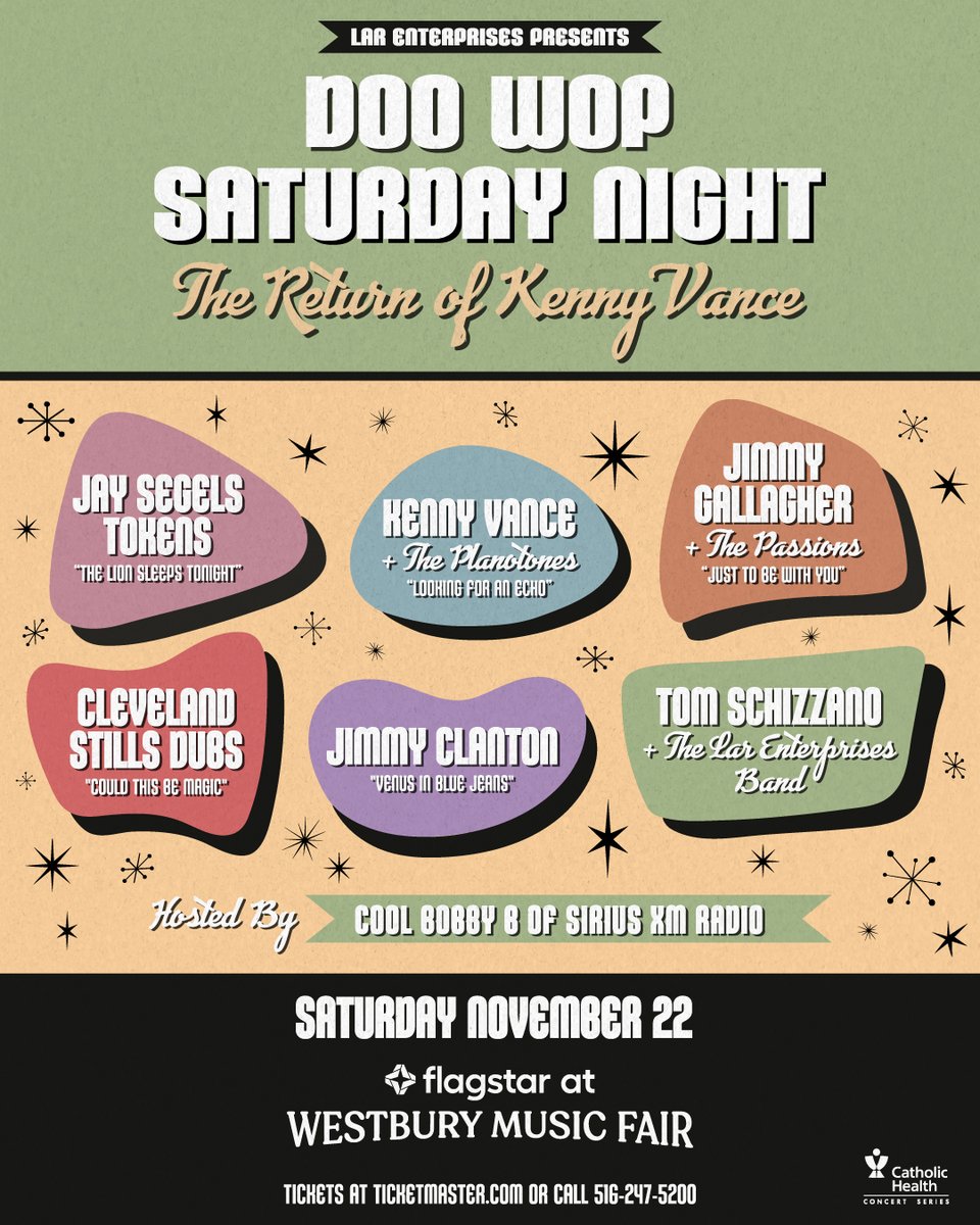 #Announced 🕺Doo-Wop Saturday Night: The Return of Kenny Vance - NOV 22
Presale begins on Wednesday at 10AM 👯 code: FREESTYLE
💃Tickets go on sale to the General Public on Friday at 10AM
🎫 bit.ly/4jixTaP
Part of the Catholic Health Concert Series ❤️
