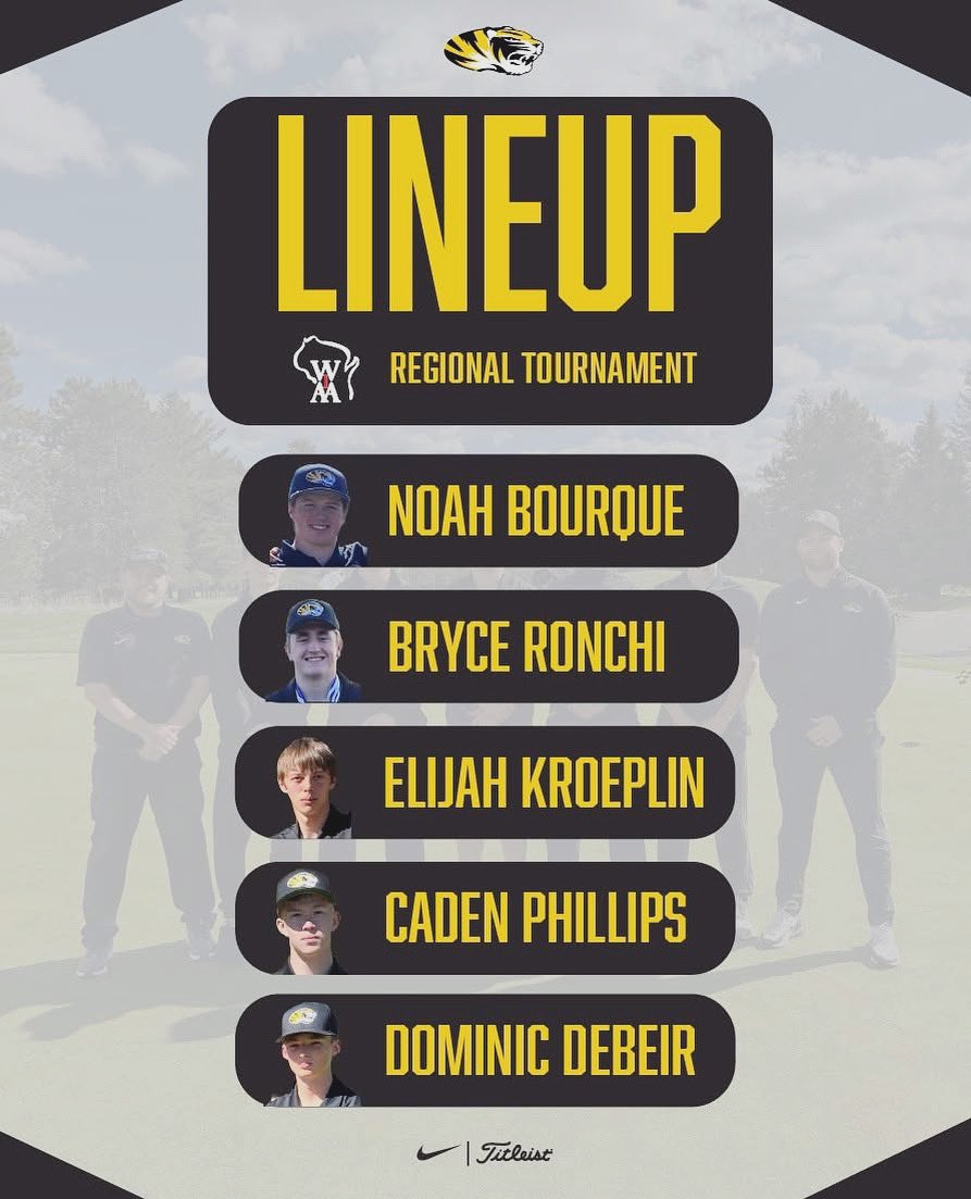 Our Starting Lineup for today's WIAA Regional Tournament at Hidden Greens North 

#TigersGolf  
#EyeoftheTiger