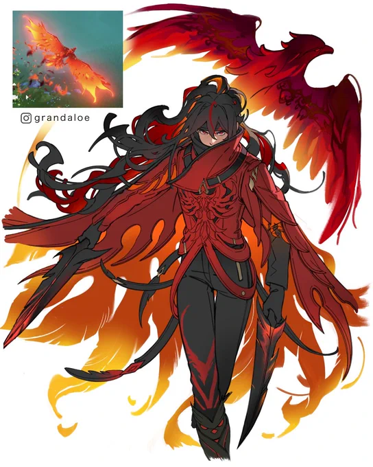 Next I drew Diluc and his phoenix swapped! #GenshinImpact #原神 #ディルック 