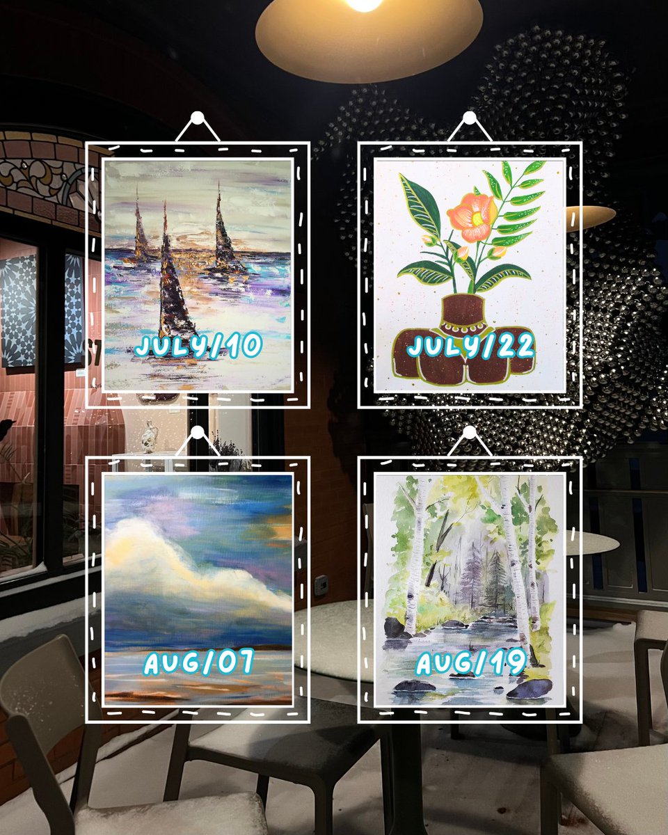 We are thrilled to announce a series of ☀️ Summer Paint Nights ☀️ with Studio27 at Holly's Neighbourhood Cafe (Kitchener) !

Perfect for casual artists— an instructor will guide you through the steps of creating a lovely art piece of your own 🎨 Tickets include all art supplies!