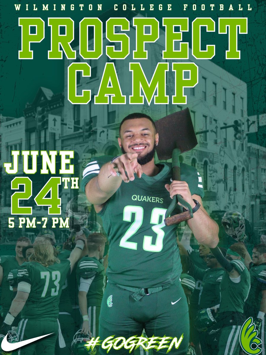 We are a little less than one month away from our One-Day Prospect Camp on June 24th!!#GoGreen🟢⚪️

Get Registered today!! ⬇️⬇️⬇️

football.wilmingtonathleticcamps.com/index.cfm