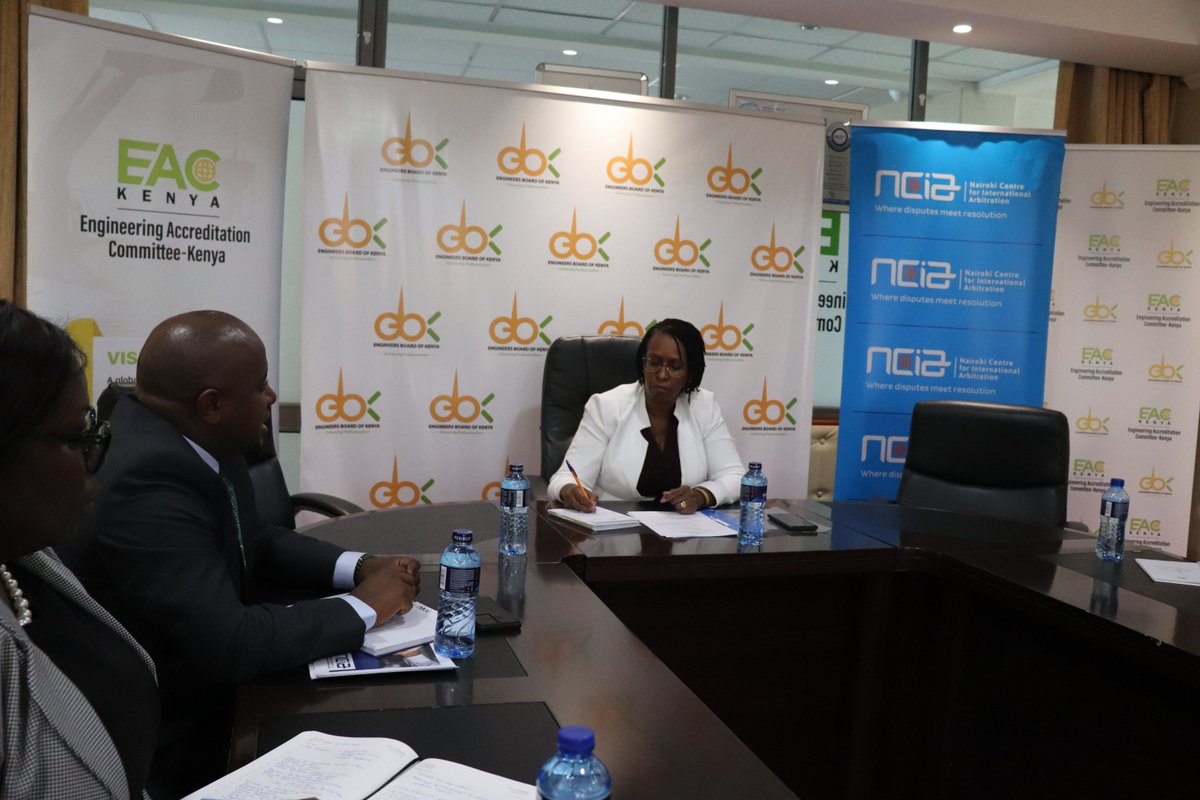 NCIA_KE's tweet image. Today, NCIA CEO Dr. Henry Murigi, PhD, and the management team paid a courtesy call to the @EngineersBoard of Kenya.

Received by Eng. Margaret Ogai, the visit focused on collaboration in dispute resolution within the engineering &amp;amp; construction sectors.🤝
#NCIA #EBK  #ADR