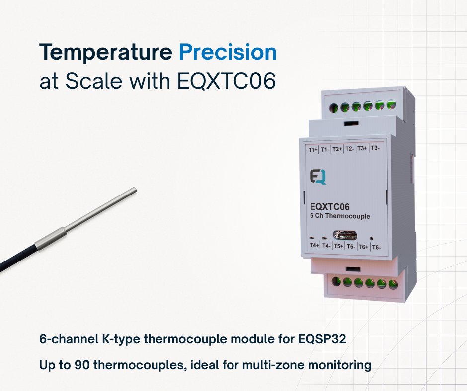 eqsp32's tweet image. Temperature Precision at Scale with the EQXTC06 Thermocouple Module for EQSP32.

🔗 Product page: erqos.com/product/eqxtc0…
 📘Application guide: erqos.com/how-to-measure…

#EQSP32 #erqos #EQXTC06 #TemperatureMonitoring #Thermocouples #IndustrialIoT #SmartAutomation #PLCDevelopment