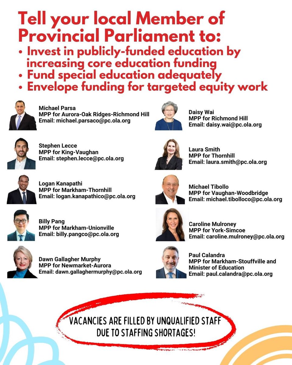 The ON PC’s continues to underfund education, leaving students without the support they need. Bigger class sizes, fewer resources, and overwhelmed educators are taking a toll on student success. Contact your trustee and MPP to tell them to invest in publicly funded education.