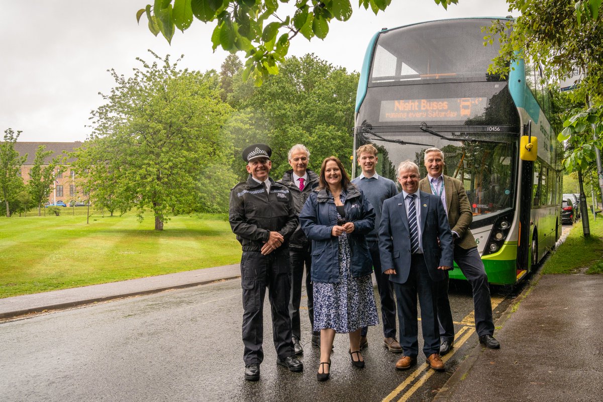 The Commissioner was in Exeter today launching new Saturday night buses (12-4am until Dec 31) from Exeter to Crediton, Exmouth, Cullompton &amp; Dawlish, &amp; Plymouth to Saltash &amp; Tavistock. Routes will be extended in Torbay until Dec 31 &amp; Newquay until Sept 6 bit.ly/43tRT4r