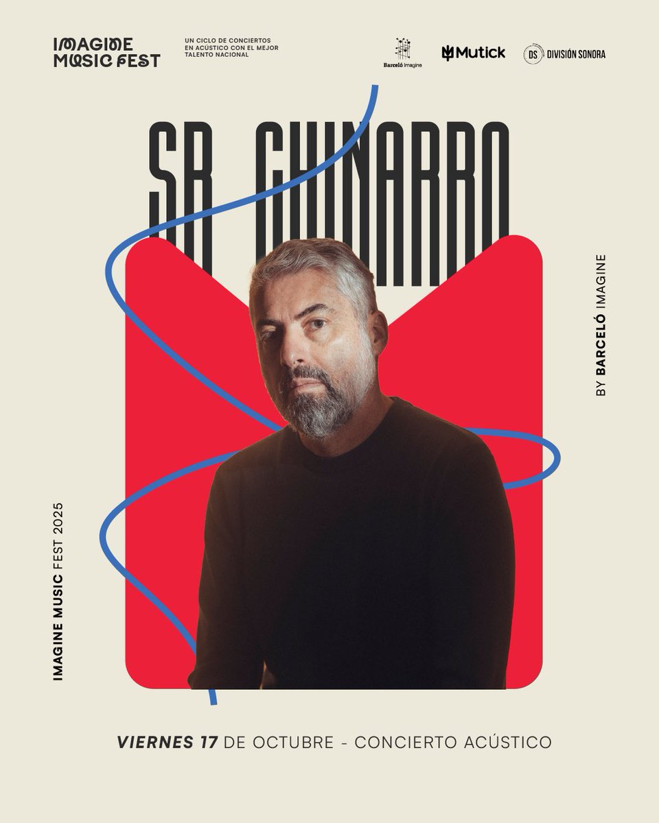 El 17 Oct, tendremos en Imagine Music Fest a Sr. Chinarro en concierto acústico, algo, que francamente nos hace ilusión

🚨EY🚨y la próxima semana, os anunciaremos un nuevo concierto del ciclo, que ya os advertimos, 🎉VA A SER UNA FIESTA 🎉 

Entradas 👉🏼 mutick.com/o/division-son…