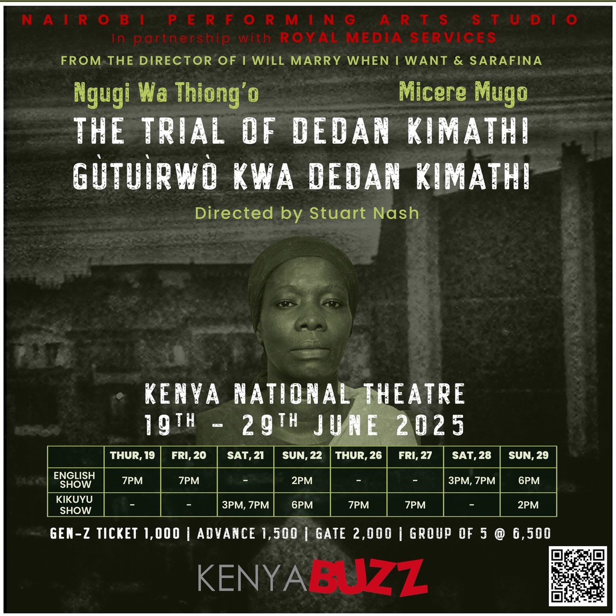 🎭 One of the most anticipated stage plays of the year is almost here!

🎟️ Gen-Z: Ksh 1,000 | Advance: Ksh 1,500 | Gate: Ksh 2,000 | Group of 5: Ksh 6,500

Save the dates. Spread the word. This is one you don’t want to miss.

 #NairobiEvents #KenyaBuzzRecommends #LiveTheatreKE