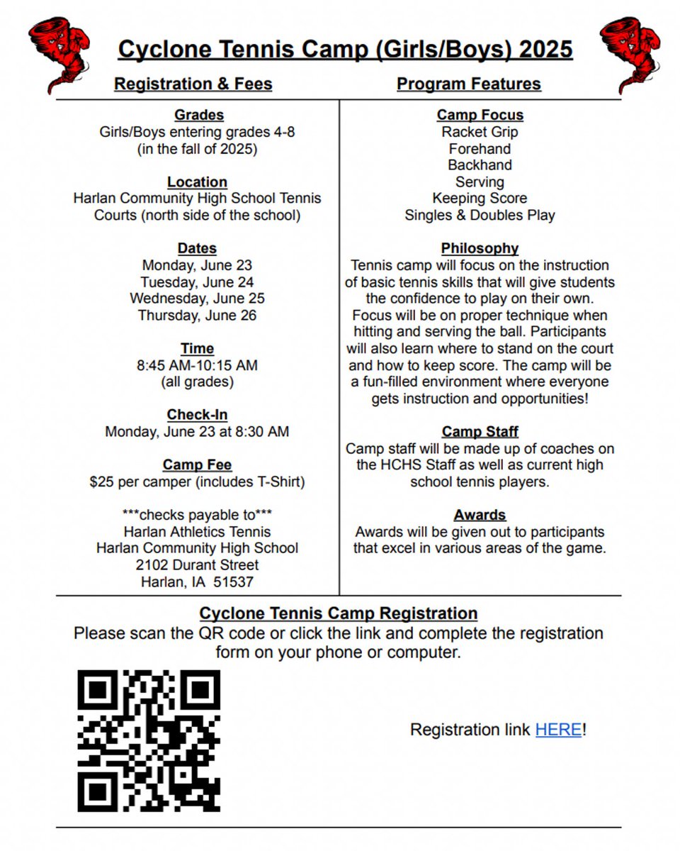 HCSDActivities's tweet photo. Interested in Tennis Camp this Summer? Check out the details below! https://t.co/7FpYGDfSI2