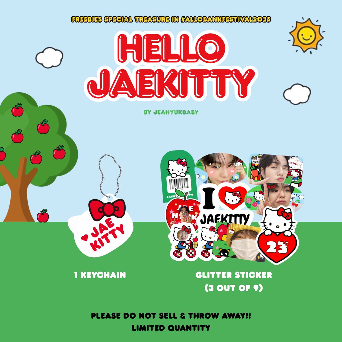 jeahyukbaby's tweet photo. Freebies Allobank festival day 2
🍎𝙃𝙀𝙇𝙇𝙊 𝙅𝘼𝙀𝙆𝙄𝙏𝙏𝙔 🍎
By @jeahyukbaby 

📍Istora senayan, Jakarta
🗓️ 22 Juni 2025

how to claim:
🍎TEUME ONLY
🍎rt + like tweet ini
🍎say haii
🍎don’t throw and sell it⚠️
🍎LIMITED QTY⚠️

#TREASURE #AlloBankFestival2025
(Online freebies TBA)