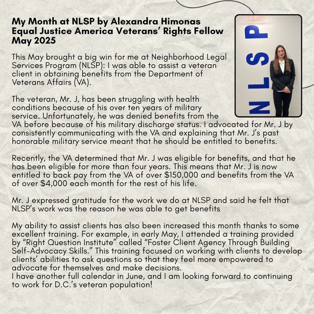 Check out our new blog post from our Equal Justice America Veterans' Rights Fellow!