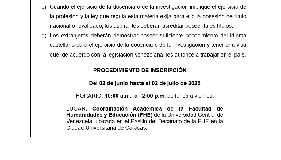 CONVOCATORIA A CONCURSO DE OPOSICIÓN
Información completa en ucv.ve/concurso-oposi…