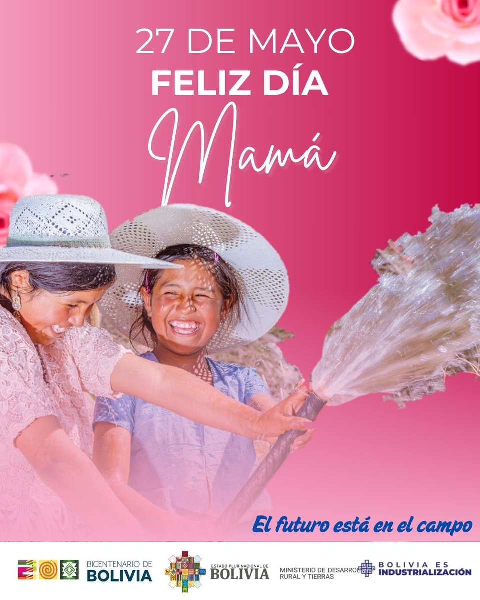 Desde el Ministerio de Desarrollo Rural y Tierras, agradecemos su fuerza y ternura, y reafirmamos nuestro compromiso con cada una de ustedes, que son raíz y futuro de #Bolivia.

¡Feliz Día de la Madre!

#FelizDiaDeLasMadres #27deMayo