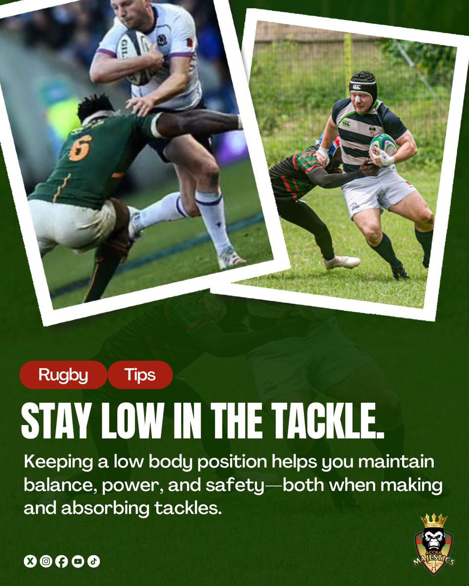 AccraMajestics's tweet photo. #RugbyTipsTuesday
Stay Low in the Tackle!
#RugbyTips #PlaySmart #GhanaRugby #TackleRight #RugbyBasics #accramajestics https://t.co/vzLMKmg2Ph