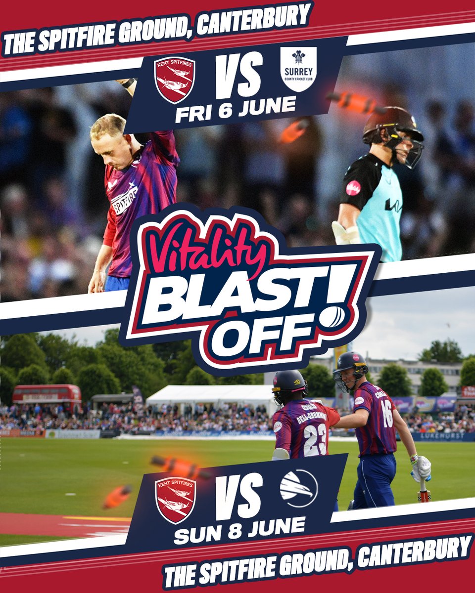 KentCricket's tweet photo. #BlastIsBack this week! 🚀

🎟️ Secure your space for next weekend's home openers in Canterbury &amp; save on gate prices by buying today: https://t.co/HYUULNsXEy https://t.co/Xqhion1Gtc