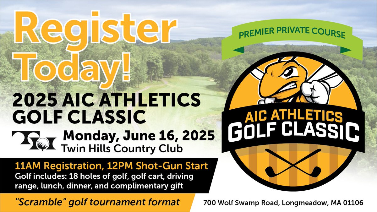 REGISTER TODAY‼️

Don’t miss your chance to be a part of the 2025 AIC Athletics Golf Classic!

Link in bio to register🔗

#AICGolfClassic