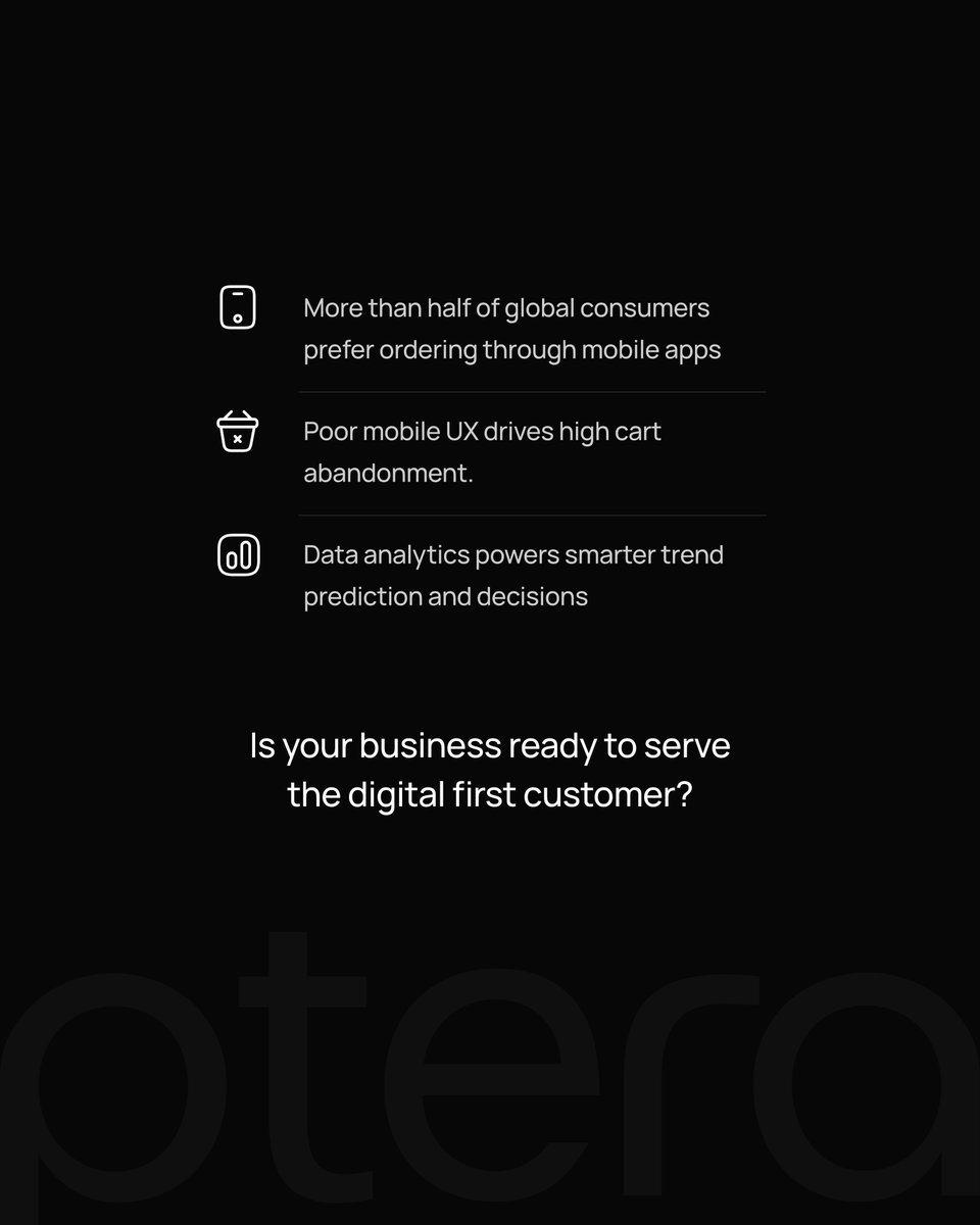 pteratech's tweet photo. Mobile orders. Predictive analytics. Smarter dining. 📱
It’s time to rethink how you serve your customers. 🍴

#DigitalTransformation #PredictiveAnalytics #FoodTech #CustomerExperience #Innovation #PteraTechnologies https://t.co/fCJZIoqKv1