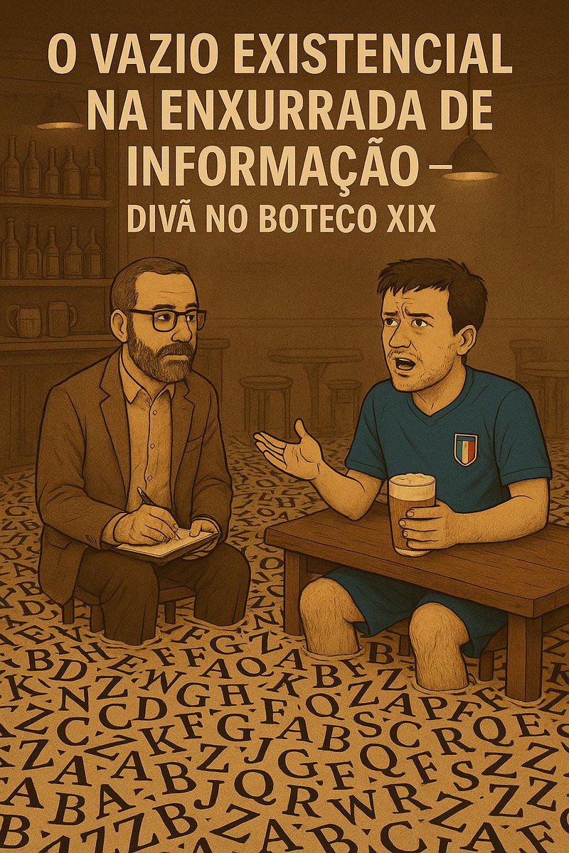 dmolir's tweet image. O Vazio Existencial em Meio à Enxurrada de Informação — Divã no Boteco XIX

— Cadê todo mundo, doutor? Cadê a alegria de Copa do Mundo? Nem o bar tá no clima. Agora que o técnico da seleção é o Ancelotti — italiano! — a seleção vai entrar de azul. AZUL, doutor. Um apagão…
