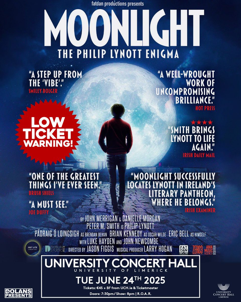 ***LOW TICKET WARNING***
Low Ticket warning for Moonlight in UCH June 24th.
Remaining tickets from Dolans.ie
#moonlight #thinlizzy #phillynott #limerick #dolans #uch