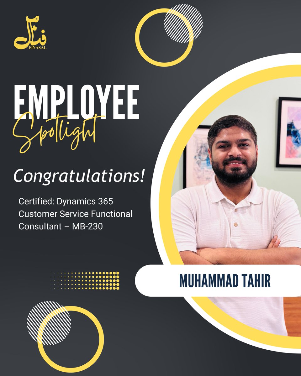 finasaltech's tweet photo. Big congratulations to our amazing colleague Muhammad Tahir for successfully passing the MB-230: Dynamics 365 Customer Service Functional Consultant certification! ๐
Your dedication and hard work have truly paid off.
#MB230 #MicrosoftCertified #Dynamics365 https://t.co/aCoHuC6PuR