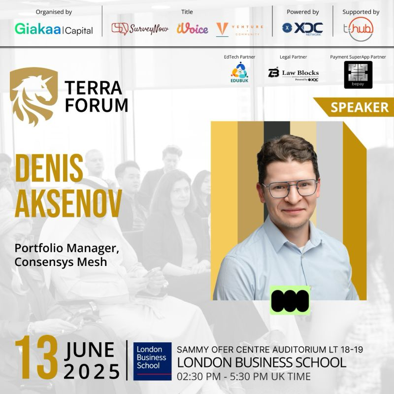 Terra forum (@terraf61936) on Twitter photo Speaker Announcement!
@Aksenovd15, Portfolio Manager at <a href="/ConsensysMesh/">Consensys Mesh</a>, will be joining us at Terra Forum: The London Edition.
June 13 | London Business School <a href="/LBS/">London Business School</a>
Register: uk.events.theterraforum.com Speaker Announcement!
@Aksenovd15, Portfolio Manager at <a href="/ConsensysMesh/">Consensys Mesh</a>, will be joining us at Terra Forum: The London Edition.
June 13 | London Business School <a href="/LBS/">London Business School</a>
Register: uk.events.theterraforum.com
