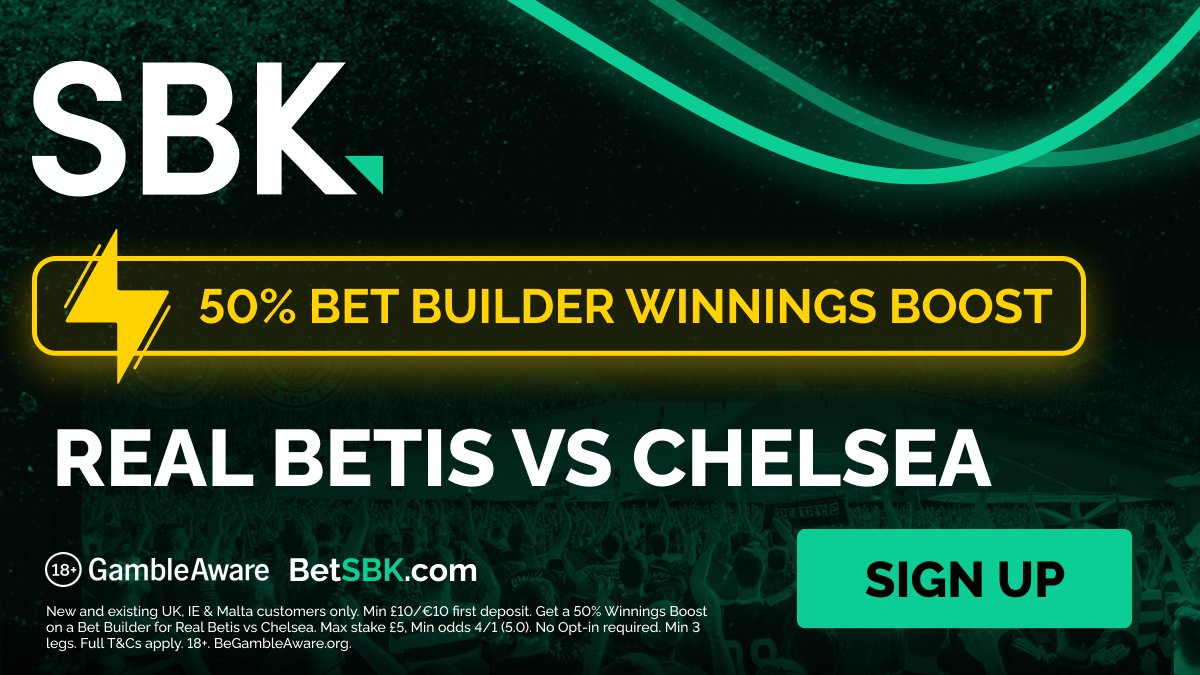 SBK are doing a HUGE 50% boost on Bet Builders for the Conference League Final! 🚀

✅ They are offering this along side their generous welcome offer of Bet £10, get £40 in FREE BETS.

👉 Join HERE: footyaccums.bet/SBK1040Offer

Ad 18+ GambleAware New Customer Offer T&amp;C's Apply