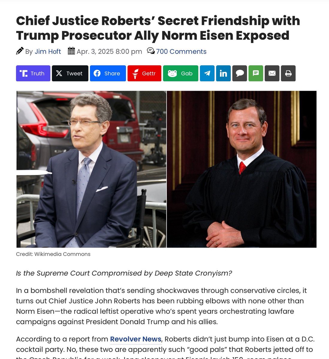 TonySeruga's tweet photo. It sure is looking like Sheldon Snook leaked the Dobbs decision.

He is the husband of Mary McCord who’s the center of every op to get Trump.

Snook was on John Roberts’s staff.

Roberts protected Snook because he wanted to damage Trump.

Just like Roberts protected the Ukraine impeachment whistleblower.

Remember Roberts is besties with Norm Eisen. 

🚨 Chief Justice Roberts’ Secret Friendship with Trump Prosecutor Ally Norm Eisen Exposed 🚨

Roberts didn’t just bump into Eisen at a D.C. cocktail party. No, these two are apparently such “good pals” that Roberts jetted off to the Czech Republic for a week-long sleepover at Eisen’s lavish 150-room palace.

It’s straight from the mouth of Norm Eisen himself—the very same man who practically wrote the Deep State’s instruction manual on how to destabilize political opponents via color revolutions, lawfare, and weaponized legal warfare against President Trump.

https://t.co/1Vl9A1pT2B

But wait, there’s more (no wonder the 2020 election fraud cases went nowhere):

🚨 REVEALED: Chief Justice John Roberts Caught in Secretive, Invite-Only Club of Elite Judges and Lawyers That Includes James Boasberg, Beryl Howell, Amit Mehta and Ketanji Brown Jackson 🚨

https://t.co/4hOSLAHevU

However, the leak backfired when radical leftest lunatics began doxing and publishing Justices home addresses and even threatening their families.

As a result, it become very obvious Amy Coney Barrett and Brett Kavanaugh were compromised out of fear from themselves and their families. 

If you do not seriously believe these judges are scared to death to rule against the administrative and intelligence states, you’re simply not paying attention. Look at what happened to SCOTUS, Justice Brett Kavanaugh, on June 8, 2022, Nicholas Roske traveled to his home with zero difficulty, with plans to break in Kavanaugh's home, kill him, and then commit suicide.

This was a direct result of the Dobbs decision leak.

Even the Senate Majority Leader, Chuck Schumer threatened the court with zero repercussions. "You have released the whirlwind, and you will pay the price," the senator from New York said of SCOTUS Justices. 

And when protestors began harassing Justices at their homes, pretty much nothing was done. https://t.co/v8Pkoj09Ci

The Kavanaugh Assassination Attempt:
https://t.co/jMoa5vzTWQ