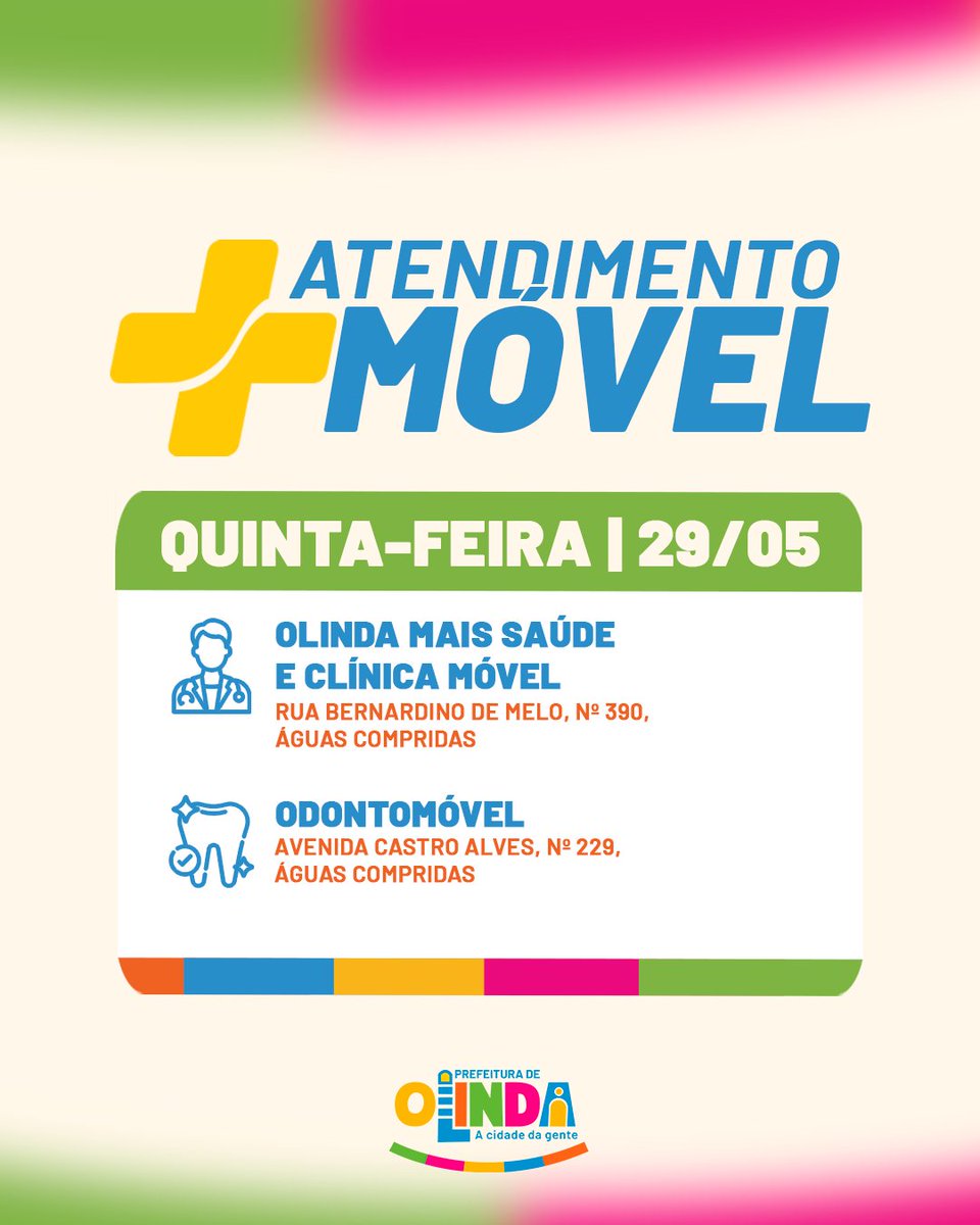 🚐 Sabe aquele cuidado de saúde que você merece bem pertinho de casa? Ele tá chegando!

O Odontomóvel e a Clínica Móvel vão rodar na cidade levando atendimento médico, dentista e até vacina contra a gripe — tudo de graça! 😷🦷

Se liga, que as fichas começam a ser distribuídas a