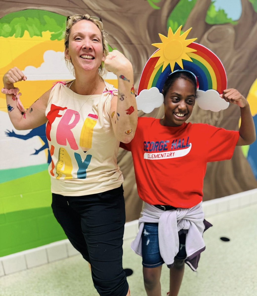 MobilePublicSch's tweet image. Students at George Hall Elementary made their mark on Principal Dr. Tiffany Friday on the last day of school last week, covering her with temporary tattoos. It was a fun way to wrap up the school year! #LearningLeading
