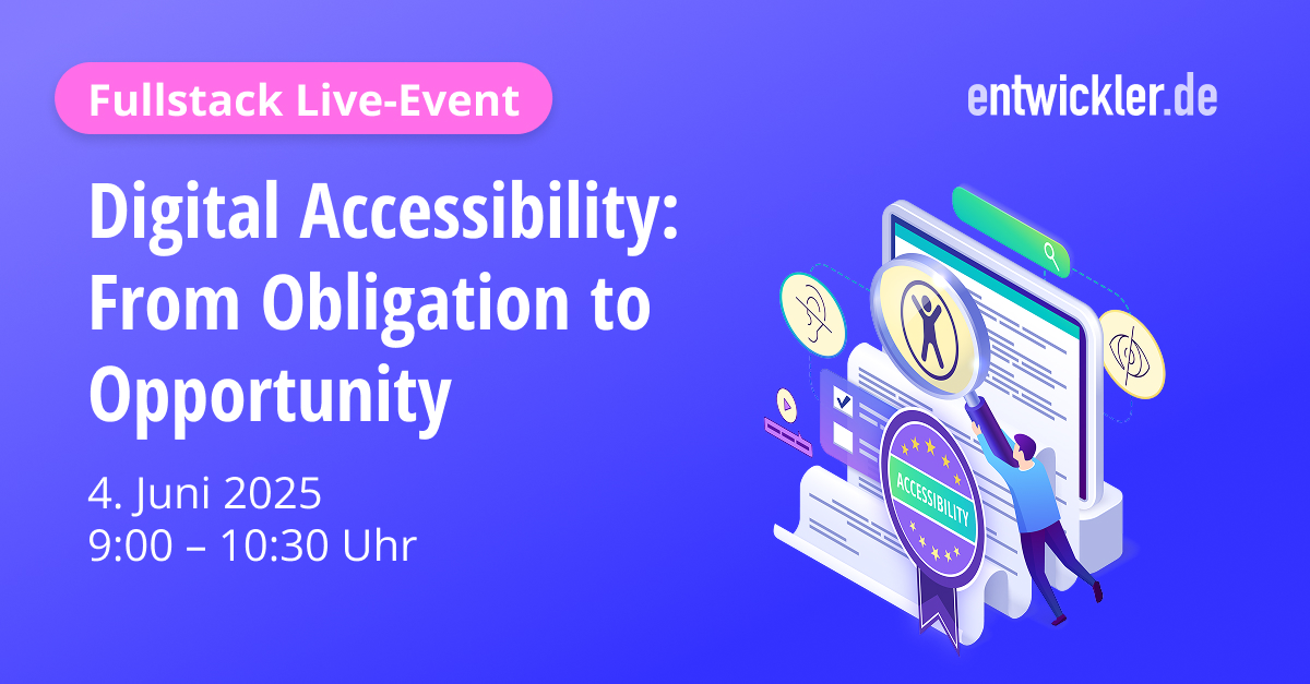 🚨 Ab 28.06.2025 gilt das #BFSG – bist du bereit für digitale Barrierefreiheit?
Am 04.06. zeigen dir Nina Jameson &amp; Frank Puscher im Fullstack Live-Webinar, wie du #digitalaccessibility  smart &amp; praxisnah umsetzt.

🔗 Jetzt anmelden: entwickler.de/live-events/di…