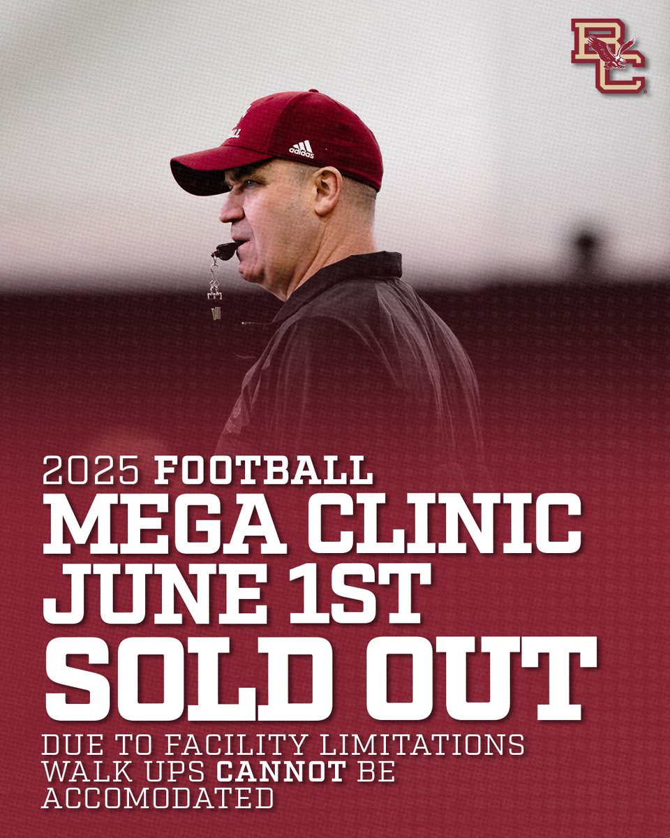 Thanks to everyone who signed up! We are officially sold out for June 1st.

For other camp options please visit:
Bostoncollegefootball.totalcamps.com