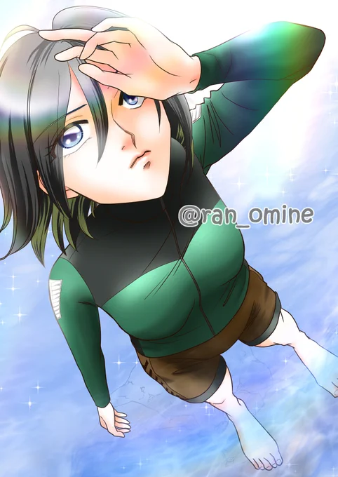 おはようございますイラスト完成しました!お題箱リクエストより「ゲキタクの水中兵服ミカサ・アッカーマン(全身)お願いします」ゲキタク知らなかったけれど、添付画像のキャラが好みだったので…(笑)今日もよろしくお願いします 