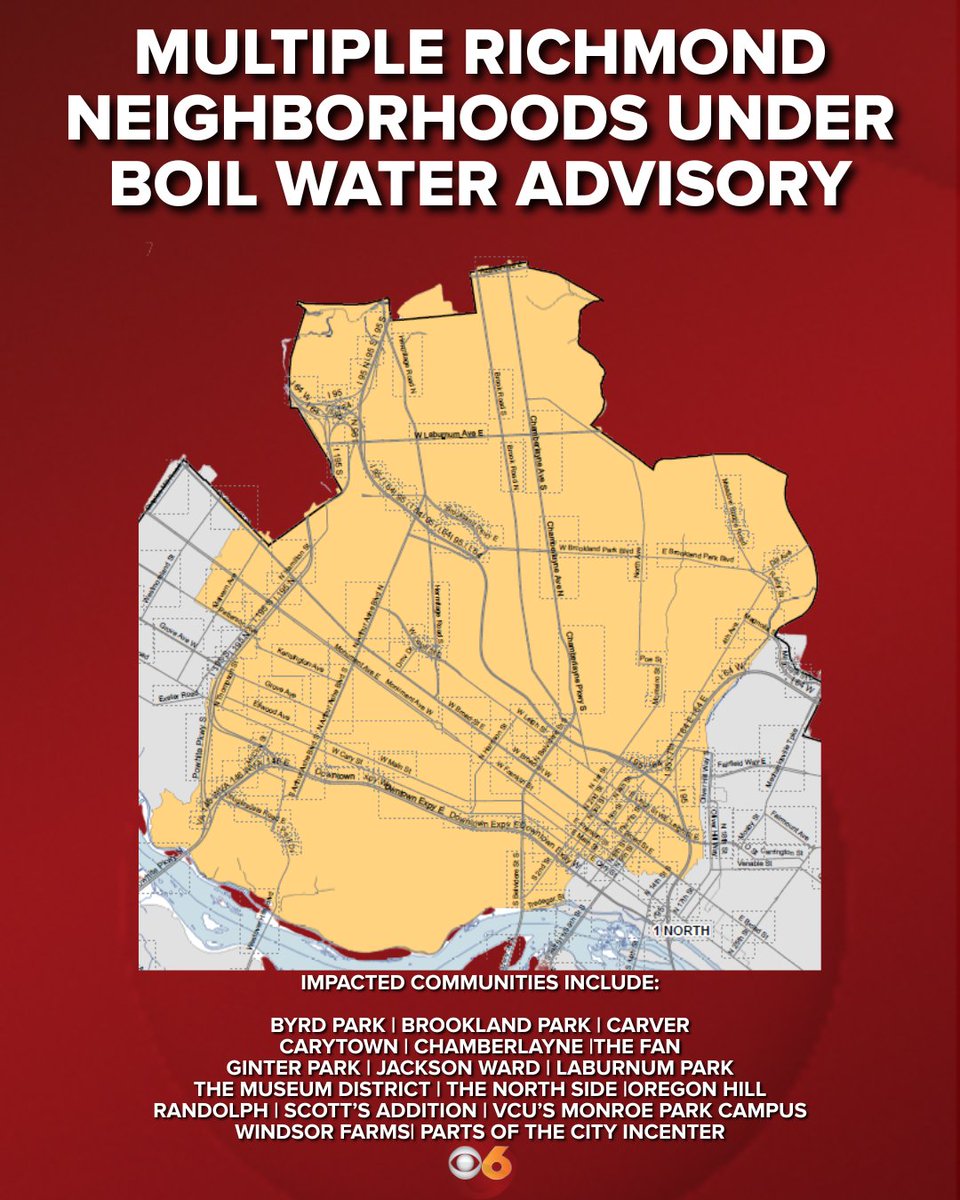 Multiple Richmond neighborhoods are now under a localized Boil Water Advisory after the city's water treatment plant experienced an operational issue early Tuesday that temporarily reduced water production, according to city officials.
 
Updates here: wtvr.com/news/local-new…