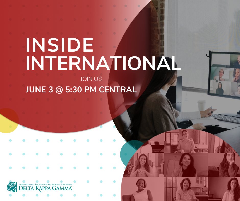 Save the date! The next Inside International Zoom meeting is Tues, June 3 at 5:30PM CT. Hear from the US, Canadian, Latin American, &amp; European Forums as they highlight their initiatives. A great opportunity to engage with leaders across DKG!
🔗dkg.org/DKGSI/Events/I…
#dkgsi