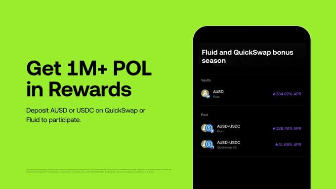 Polygon_Space1's tweet image. 💎 @wallet has announced users can earn over 1 million $POL tokens by supplying AUSD or USDC to the AUSD-USDC pool on @QuickswapDEX or supplying AUSD to the @0xFluid lending platform.

🌿 #FluidProtocol (by Instadapp) simplifies user interactions, optimizes efficiency, and…