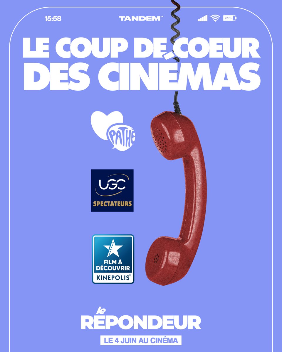 TANDEM (@tandemtm) on Twitter photo On ne sait pas si c’est parce que les exploitants se sont sentis particulièrement concernés par le sujet du film… mais LE RÉPONDEUR décroche fièrement trois magnifiques labels : <a href="/pathefrance/">Pathé France</a>, <a href="/Kinepolis/">Kinepolis België</a> et le Label Spectateurs @UGC ! 🤩
La comédie événement du printemps avec On ne sait pas si c’est parce que les exploitants se sont sentis particulièrement concernés par le sujet du film… mais LE RÉPONDEUR décroche fièrement trois magnifiques labels : <a href="/pathefrance/">Pathé France</a>, <a href="/Kinepolis/">Kinepolis België</a> et le Label Spectateurs @UGC ! 🤩
La comédie événement du printemps avec