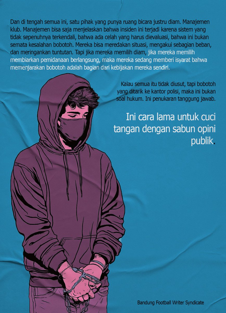 BSA_1933's tweet photo. Sejarah kelam terulang. Tahun 2022, dua bobotoh tewas karena kelalaian sistem. Kini, rumput rusak lebih diurus daripada nyawa manusia. Pejabat bersuara lantang menghukum, tapi bisu saat dimintai akuntabilitas. https://t.co/XdLidZg0GI